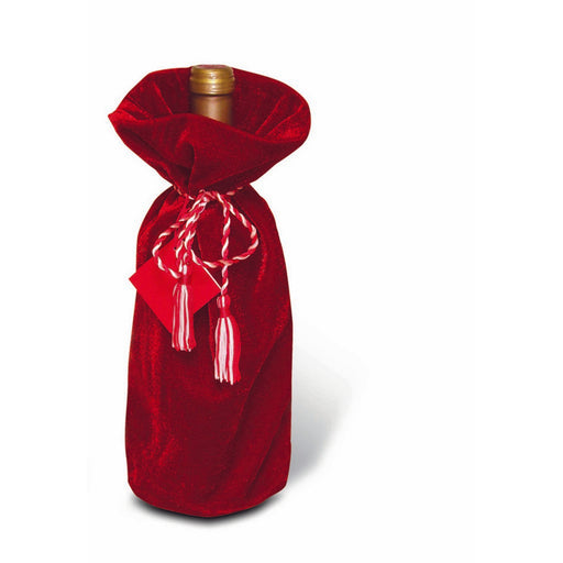 Panne Velvet Wine Bottle Bag - Red with Drawstring