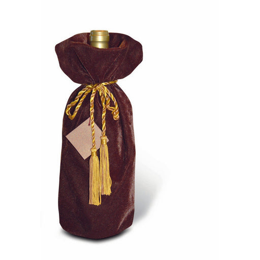 Panne Velvet Wine Bottle Bag - Chocolate with Drawstring