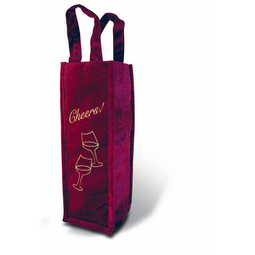 Panne Velvet Wine Bottle Tote - Burgundy ""Cheers""