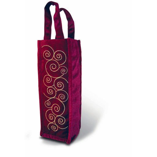 Panne Velvet Wine Bottle Tote - Burgundy Swirls