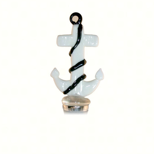 Glass Wine Stopper Anchor White with Black Stripes