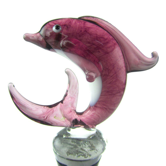 Glass Bottle Stopper Dolphin Pink