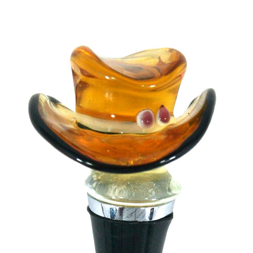 Glass Bottle Stopper Cowboy Hat Brown