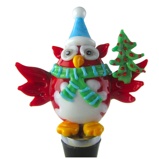 Glass Bottle Stopper Owl Red