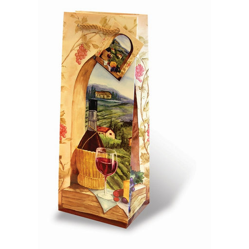 Printed Paper Wine Bottle Bag  - Tuscan Vineyard