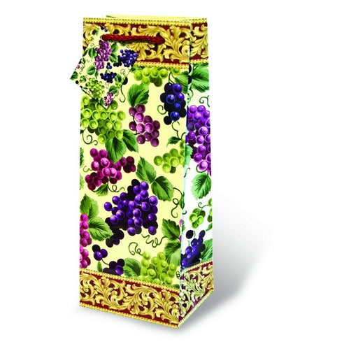 Printed Paper Wine Bottle Bag  - Countiful Grapes