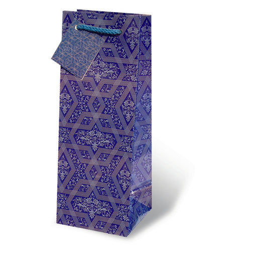 Printed Paper Wine Bottle Bag  - Blue Mystique