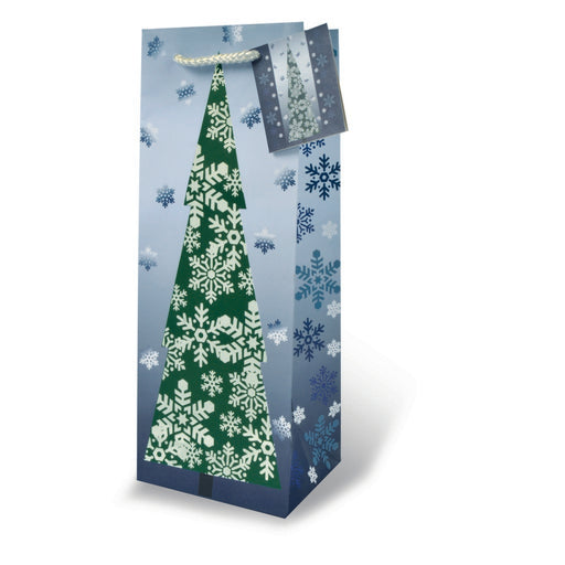 Printed Paper Wine Bottle Bag  - Glitter Snow Flakes