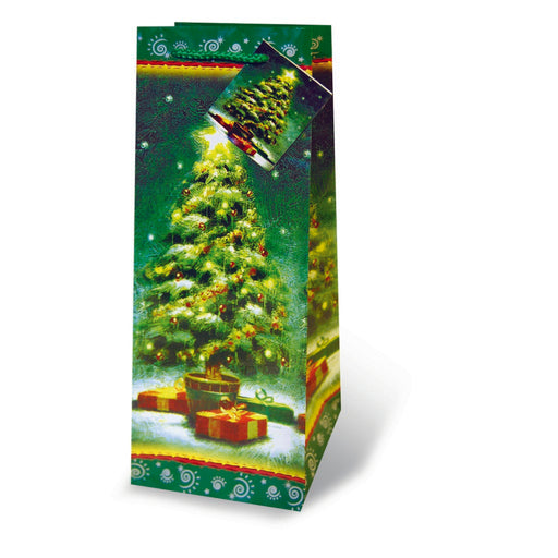 Printed Paper Wine Bottle Bag  - Christmas Tree