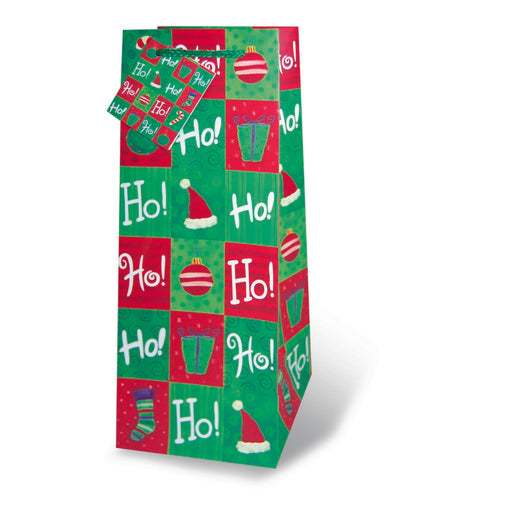 Printed Paper Wine Bottle Bag  - Holiday Cheer