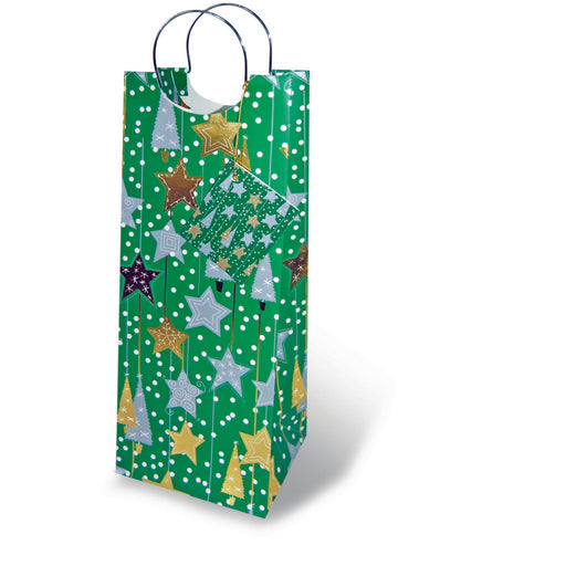 Printed Paper Wine Bottle Bag  - Holiday Contempo
