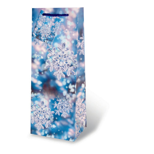 Printed Paper Wine Bottle Bag  - Snow Crystals