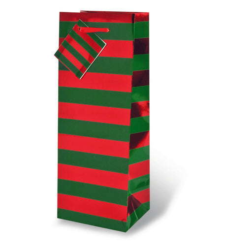 Foil Paper Wine Bottle Bag  - Red and Green Stripe