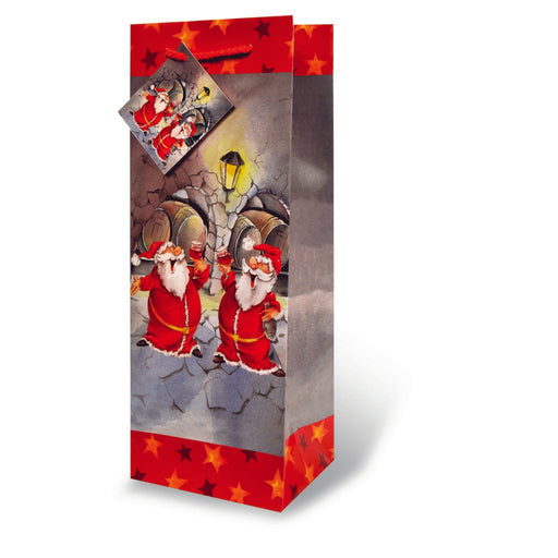 Printed Paper Wine Bottle Bag  - Santa's Wine Cellar