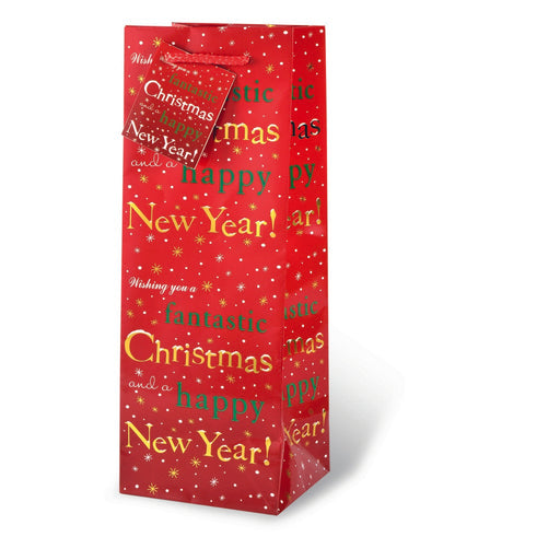 Printed Paper Wine Bottle Bag  - Fantastic Christmas