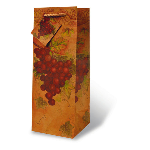 Printed Paper Wine Bottle Bag  - Red Grapes