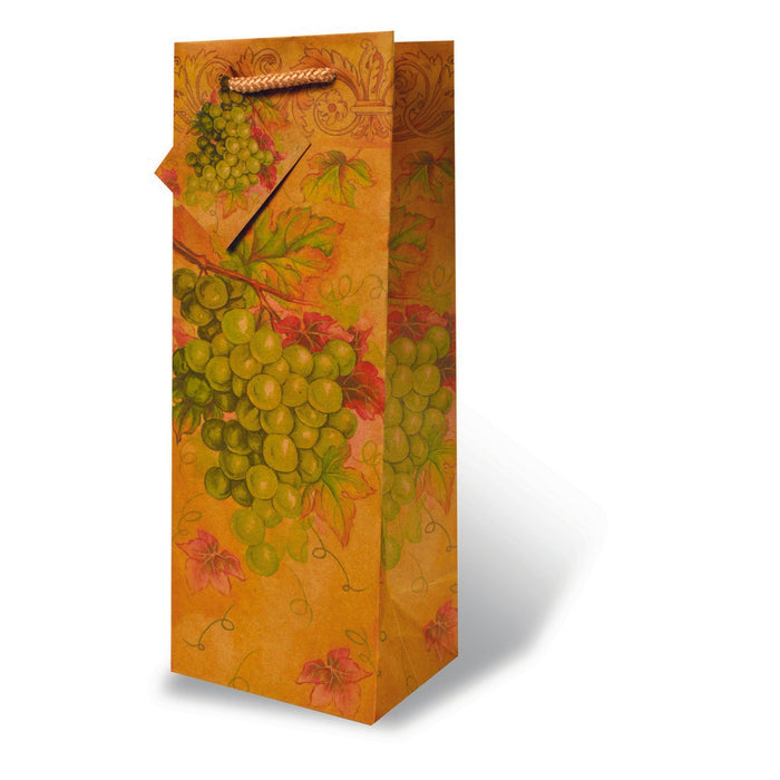 Printed Paper Wine Bottle Bag  - Green Grapes