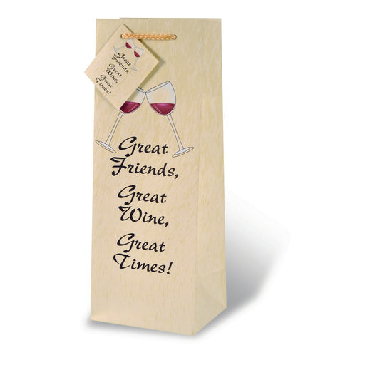 Printed Paper Wine Bottle Bag  - Great Friends