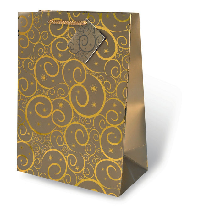Printed Paper Gift Bag  - Gold Swirls