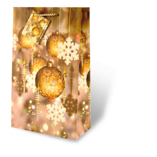 2 Bottle Printed Paper Gift Bag  - Festive Holidays Gold