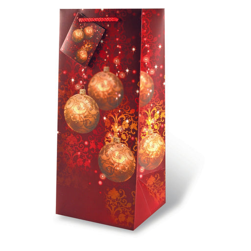 Printed Paper Wine Bottle Bag  - Festive Holidays Red