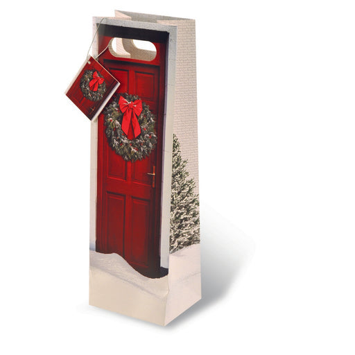 Printed Paper Wine Bottle Bag  - Holiday Welcome