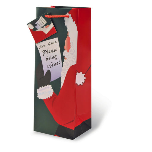 Printed Paper Wine Bottle Bag  - Santa Please Bring Wine