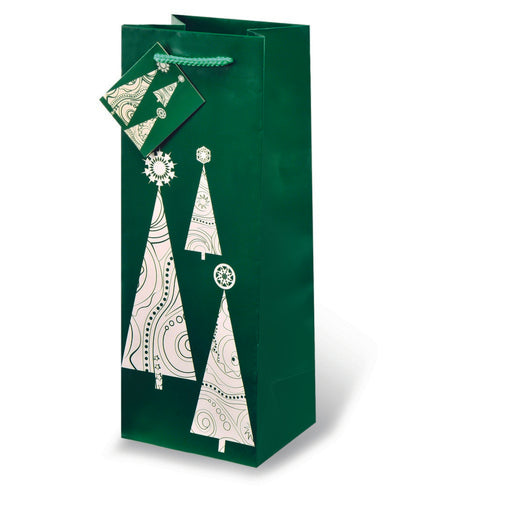 Printed Paper Wine Bottle Bag  - Contemprary Christmas Tree