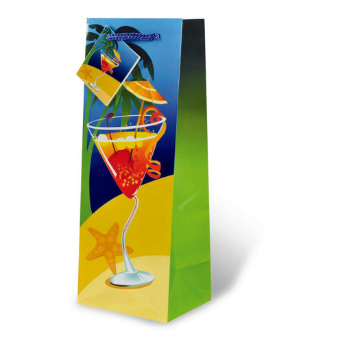 Printed Paper Wine Bottle Bag  - Life's a Beach