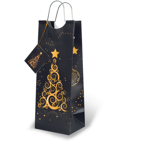 Printed Paper Wine Bottle Bag  - Enchanting Christmas