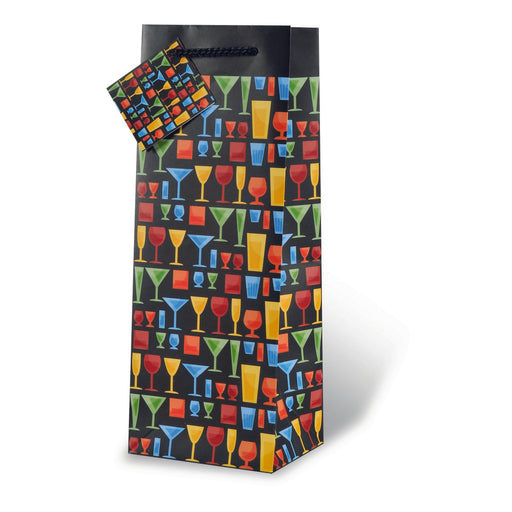 Printed Paper Wine Bottle Bag  - Happy Hour