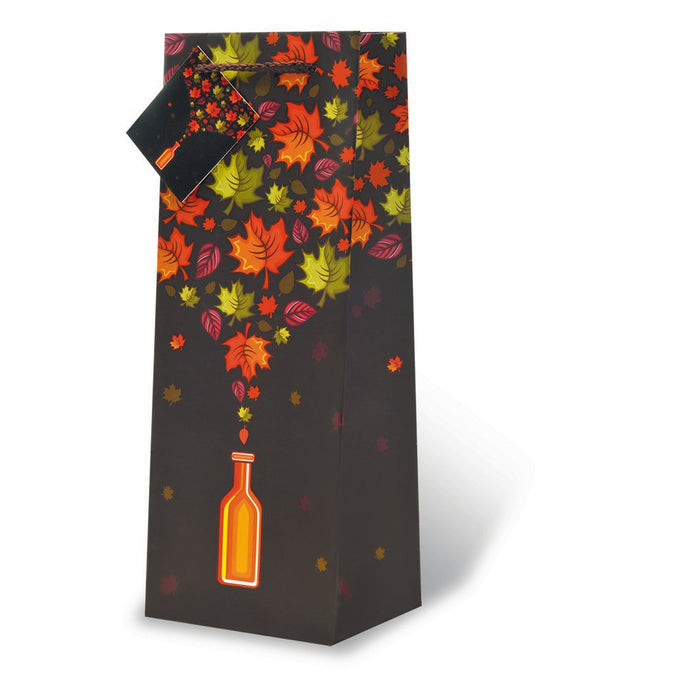 Printed Paper Wine Bottle Bag  - Autumn Leaves