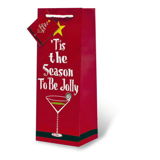 Printed Paper Wine Bottle Bag  - Tis The Season to Be Jolly