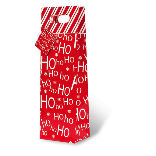 Printed Paper Wine Bottle Bag  - HoHoHo