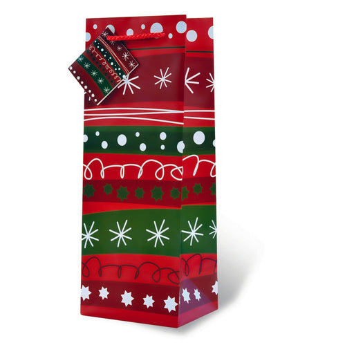 Printed Paper Wine Bottle Bag  - Christmas Doodles