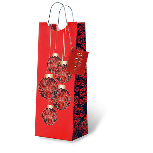 Printed Paper Wine Bottle Bag  - Classic Christmas