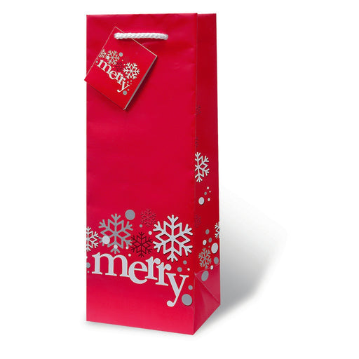 Printed Paper Wine Bottle Bag  - Merry Wine