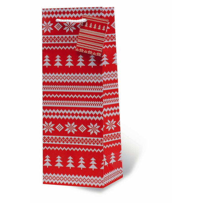 Red Holiday Sweater Wine Bottle Gift Bag