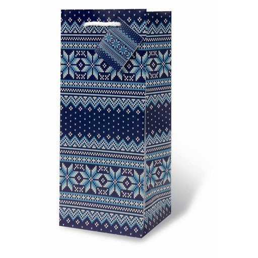 Blue Holiday Sweater Wine Bottle Gift Bag