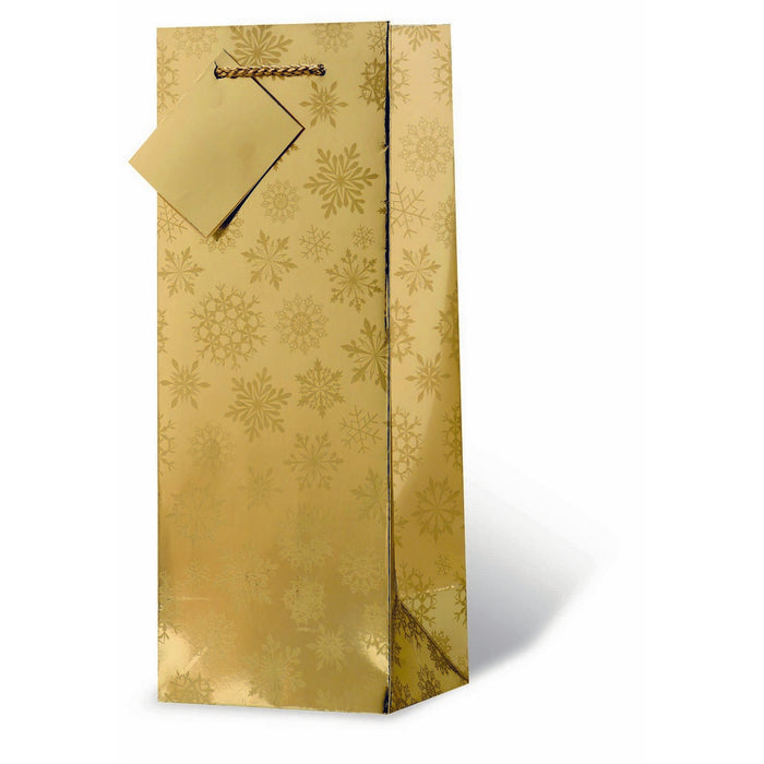 Frosted Snowflakes - Gold Wine Bottle Gift Bag