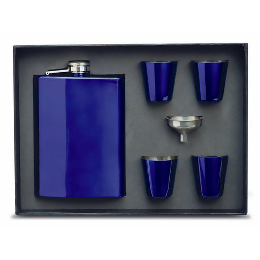 Stainless Steel Blue 8oz Flask Gift Set
