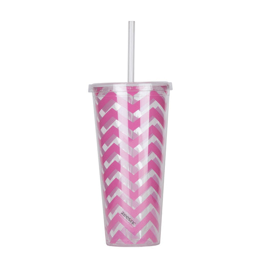 Thirzt 2 Go Tumbler with Lid & Straw - Chevron Pink