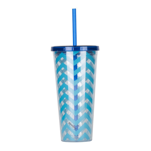 Thirzt 2 Go Tumbler with Lid & Straw - Chevron Light Blue