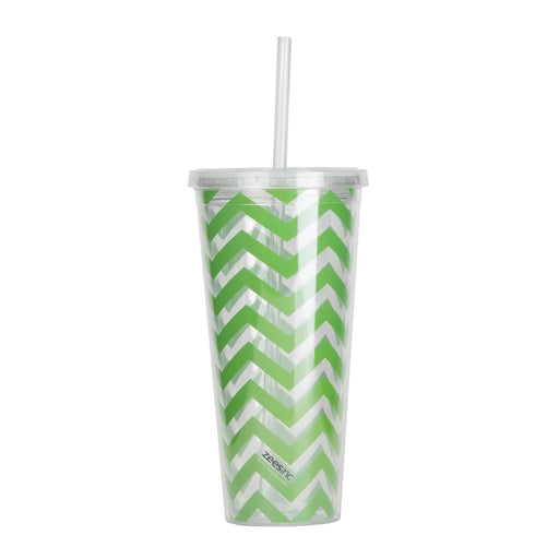 Thirzt 2 Go Tumbler with Lid & Straw - Chevron Lime Green