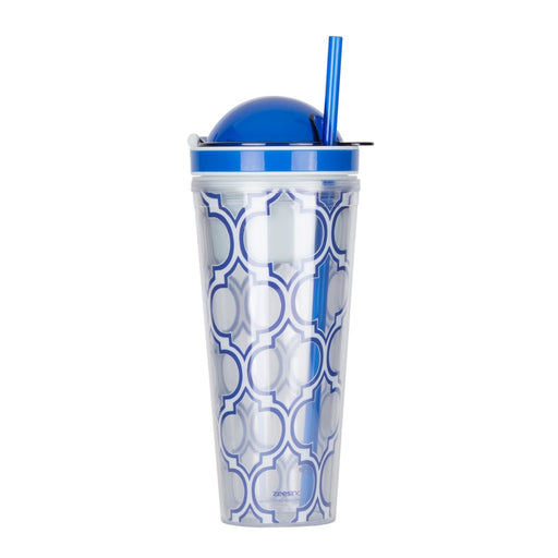 Slurp N' Snack Tumbler For Snack And Drink - Moroccan Silver/Blue