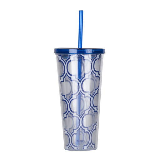 Thirzt 2 Go Tumbler with Lid & Straw - Moroccan Silver/Blue