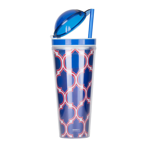Slurp N' Snack Tumbler For Snack And Drink - Moroccan Blue/Red
