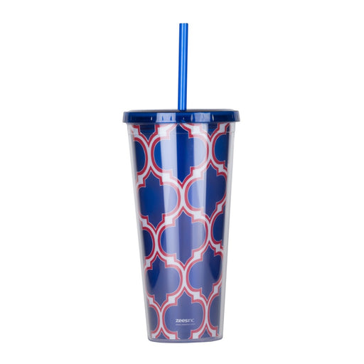 Thirzt 2 Go Tumbler with Lid & Straw - Moroccan Blue/Red