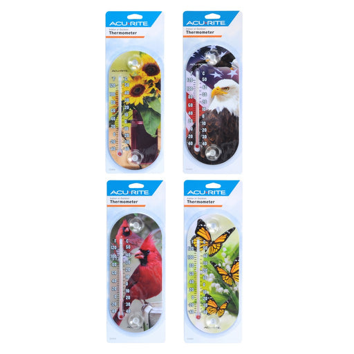 8 inch Suction Cup Thermometer Bird Nature Themed 4 assorted designs