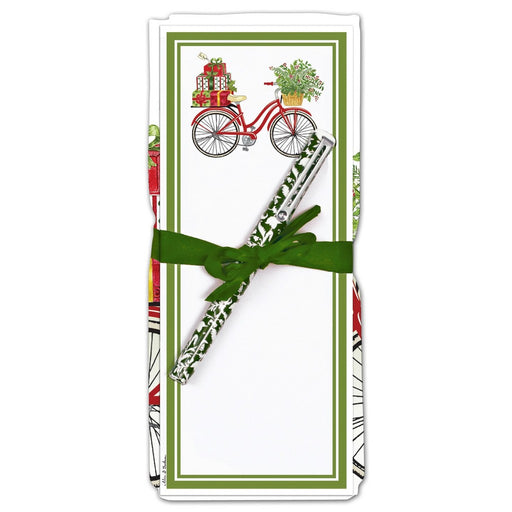 Holiday Bicycle Flour Sack Towel and Magnetic Notepad Set